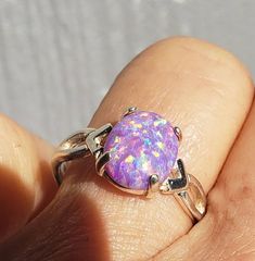 Beautiful Lavender Purple Fire Lab Created Opal 8x10mm Ring set in 925 Sterling Silver. Size 7. May be able to make in your size, please ask! Great Favorite Gift! Purple Opal Ring Gift, Purple Opal Promise Ring, Purple Opal Round Jewelry, Purple Oval Opal Ring For Gift, Oval Purple Opal Ring For Gift, Lotus Engagement Ring, Gothic Wedding Rings, Vintage Opal Engagement Ring, Dream Rings