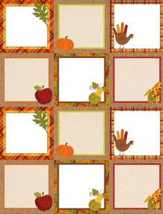 a thanksgiving themed photo frame with turkeys, apples and pumpkins on it's sides