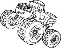 a cartoon monster truck with stars on it's front wheels, coloring pages for kids