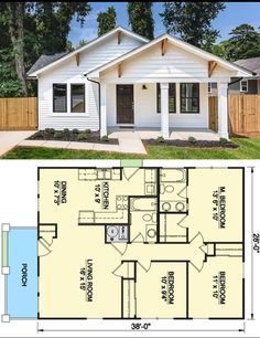 the floor plan for a small house with two bedroom and an attached garage, which is also