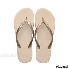 Olivia Mark - Stylish Gold Rubber Slip-On Beach Sandals with Anti-Slip Sole for Outdoor Wear Beige Cushioned Slip-on Flip Flops, Beige Non-slip Slides For The Beach, Beige Non-slip Slip-on Flip Flops, Beach Slippers Non-slip In Beige, Beige Non-slip Flip Flops, Non-slip Beige Flip Flops For The Beach, Beige Non-slip Flip Flops For Beach, Beige Non-slip Flip Flops For The Beach, White Slip-on Jelly Sandals For Beach