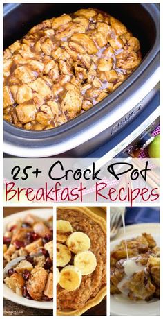 the best crock pot breakfast recipe is in this collage with pictures of different foods