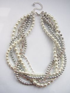 Bridal bridesmaids rhinestone braided twisted by WildStoneJewels Statement Pearl Necklace, Classic Fashion Looks, Pearl Statement Necklace, Wedding Clothes, Chunky Jewelry, Cute Jewelry, Pearl Beads, Lobster Claw, Favorite Jewelry