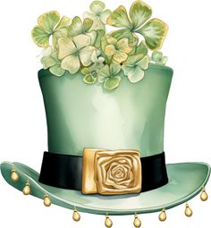 a green top hat with flowers on it