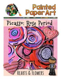 a book cover with an image of hearts and flowers on the page, painted paper art