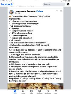 the recipe for homemade chocolate chip cookies is displayed on an iphone screen, and it's full of ingredients