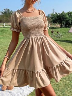 Cream Dresses Casual, Nice Casual Dresses, Cute Sun Dresses Short, Short Summer Dresses Casual, Pretty Sun Dresses, Short Dresses Casual Summer Cute Outfits, Teenage Dresses Casual, Simple Dress Outfits, Short Sun Dresses