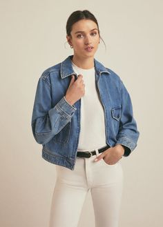 THE ROBERT JACKET Denim Jacket Patches, Daily Outfit Inspiration, Elbow Patch, Favorite Daughter, Signature Look, New Wardrobe, Favorite Jeans, Medium Blue, The Details