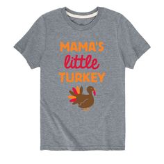 He'll love the fun look of this boys' Mamas Little Turkey Graphic Tee. He'll love the fun look of this boys' Mamas Little Turkey Graphic Tee.  Crewneck Short sleevesFABRIC & CARE Cotton, polyester Machine wash Imported Size: Large. Color: Dark Grey. Gender: male. Age Group: kids. Material: Cotton Blend. Heather Gray, Heather Grey, Dark Grey, Graphic Tee, Age Group, Graphic Tees, Cotton Blend, Short Sleeves, Tops & Tees