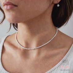 This howlite dainty choker is fun and easy to wear and match with any outfit. They can express your style, mood, or personality in a subtle and charming way. It is perfect for anyone who loves minimalist style, natural stones. It is a unique and meaningful gift for yourself or someone special. You can wear it by itself or mix it with other necklaces for a fun and trendy look. If you have a large demand of the stone beads or necklace, please feel free to contact us for details. - Material : about White Single Strand Tennis Necklace For Gift, Minimalist White Tennis Necklace, Adjustable Tennis Necklace For Gift, Adjustable Single Strand Crystal Choker Necklace, Adjustable Single Strand Crystal Choker, Minimalist Beaded Crystal Necklace, Adjustable Minimalist Crystal Necklace, Beaded Necklace White, Necklace Birthstone