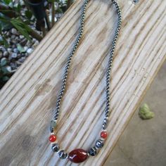 Hematite & Dark Carnelian Agate Beaded Necklace New Without Tags Hand Crafted Was A Gift Makes A Great Gift 17 1/2 Inch Silver Hematite Beaded Necklace With Polished Beads, Handmade Silver Agate Beaded Necklaces, Silver Agate Beaded Necklaces With Round Beads, Silver Beaded Agate Necklaces With Natural Stones, Silver Agate Beads For Jewelry Making, Silver Hand-strung Hematite Jewelry, Silver Carnelian Beaded Necklace With Gemstone Beads, Silver Beaded Agate Necklace, Hematite Natural Stone Necklaces For Gifts