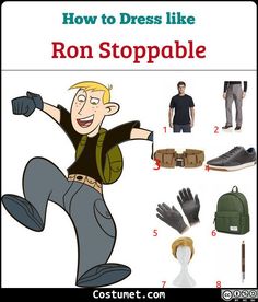 how to dress like ron stoppable from the flint boys in cartoon form with text overlay