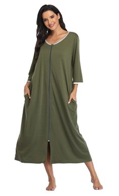 PRICES MAY VARY. [Soft Fabric]: Soft nightgown made with 30% Rayon; 65% Polyester, 5% Spandex, Breathable and lightweight [Full Length Zipper Front] The women robe features a full zippered front, it's convenient to put on and take off. [Functional Pocket] Multifunction side pockets provides easy use in wearing whether you are staying home or going out, convenient for you to keep small items like your phone, keys and cards, etc [Practical Versatile Robes] This zipper short sleeve shirt throws on Housecoats For Women, Women Robe, Satin Kimono, Zipper Shorts, Floral Robes, Women's Robe, Sleepwear & Loungewear, Leisure Time, House Dress