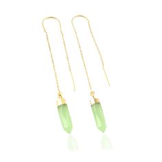 Lite Green Chalcedony Long Ear Threader Earring, Point Threader Earring, Drop Dangling Gold Plated Thread Earring, ,Thread Earring Jewelry Earring Type : Thread Earring Stone : Lite Green Chalcedony Earrings Size : 75 MM Stone Size : 19x6 MM (Approx.) Metal : Brass Plating : Gold Plated Color :  Green THANK YOU FOR VISTING OUR SHOP ( SHIFAJEWELS ) If you require additional quantities of this (or any other item), please ask! All of our prices are at (or as close as possible) to wholesale pricing. Ear Threader, Chalcedony Earrings, Green Chalcedony, Thread Earrings, Threader Earrings, Earring Jewelry, Stone Earrings, Jewelry Earrings Studs, Gold Plate