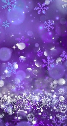 purple and white snowflakes are in the air