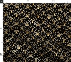 a black and gold art deco wallpaper with an image of fan pattern on it