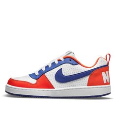 (GS) Nike Court Borough Low 'White Blue Orange' DN4245-141 (SNKR/Skate/Low Top) Orange And Blue Sneakers, Blue Skate Shoes For Sports In Spring, Sporty Skate Shoes For School In Spring, White Skate Shoes For School In Spring, White Spring Skate Shoes For School, Nike White Skate Shoes For School, White Nike Skate Shoes For School, Nike Sporty Skate Shoes For School, Casual Blue Skate Shoes For School