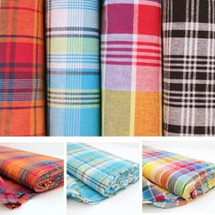 -A smooth cotton fabric -Handwoven cotton check Indian Madras fabric, with its vibrant tartan print -Pure Cotton  -Width: 145cm -Content: 100% Cotton -Weight: 135 GSM -Lightweight -Non-stretch  -Great drape and handle -Easy to sew with -Great for dressmaking, nightwear, pyjamas, lungis, tops, skirts and more. LONGER MATERIAL: If you purchase more than half a meter, your order will be cut as a continuous length. ACCURACY: We always try to use pictures to reflect an accurate representation of the Tartan Shirt, Fabric Shop, Chiffon Fabric, Dressmaking, Easy Sewing, Nightwear, Fabric Material, To My Daughter, Pure Cotton