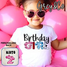 This is a perfect Shirt for your toddlers Birthday or just for everyday wear! Let us know what Name and Number for the back of shirt. Message us if you would like something special and different. We can do anything ! :) HOW TO ORDER 1. SELECT Design  2. CHOOSE Size 3. PERSONALIZATION BOX: Please put color of shirt (colors only available in short sleeves; long sleeve are white and heather grey; if no color is stated we will do it on white) spelling of name for back of shirt and age.  Materials  -Design is sublimation ink pressed with a commercial grade heat press, meaning you will not be able to feel the image on the shirt. -Shirts are 100% polyester but with a cotton feel to them. Brands used but will vary due to the shirt shortage that is happening throughout the US; laughing giraffe, alw Customizable Cute Tops For Birthday, Pink Birthday T-shirt With Name Print, Pink T-shirt With Name Print For Birthday, Pink T-shirt For Birthday, Fun Personalized T-shirt For Birthday, Cute Birthday T-shirt With Funny Text, Personalized Pink T-shirt For Birthday, Funny Text Pink T-shirt For Birthday, Playful Customizable Birthday T-shirt