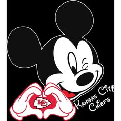 the mickey mouse logo has been drawn on to it's black background with red and white lettering