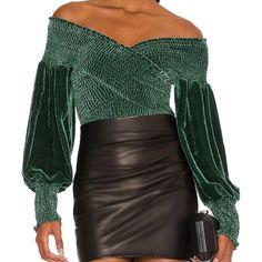 Size Medium Never Worn/ New With Tags Model Shown Wearing Green Version Of The Top. Black Is For Sale. Blouson Sleeve, Velvet Cake, Bb Dakota, Steve Madden, Smocking, Off The Shoulder, Sleeve Top, Womens Tops, Velvet