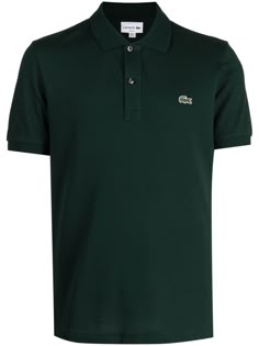 dark green cotton logo patch at the chest polo collar front button placket short sleeves straight hem When buying this unisex item, keep in mind that it is graded in standard men's sizing.