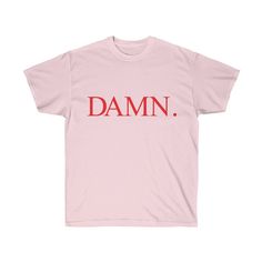 🎄Order deadline for a guaranteed USA Christmas delivery: Dec. 13th🎄 Kendrick Lamar DAMN Red Logo Inspired Unisex Heavy Cotton T-Shirt Compton Hip Hop Classic Tee This ultra cotton tee has the classic cotton look and feel. Excellent quality print adds statement to casually elegant appearance. + Classic fit + 100% Pre Shrunk Jersey Knit Cotton + Light fabric (6.0 oz/yd² (203 g/m + Runs bigger than usual - Measurements on the last picture RETURN & EXCHANGE POLICY: Every item is made to order Red Slogan Crew Neck Shirt, Red Crew Neck Shirt With Funny Text, Red Short Sleeve Shirt With Funny Text, Red Casual Shirt With Funny Text, Casual Red Shirt With Funny Text, Red Cotton Shirt With Funny Text, Red Crew Neck Top With Funny Text, Kid Cudi Albums, Usa Christmas