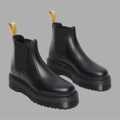 No Animal Products Are Used In Our Vegan-Friendly Chelsea Boot. Constructed From Our Synthetic Felix Rub Off Leather. As Strong And Durable As You Would Expect From Dm’s. Easy On And Off Access With The Elasticated Side Panels. Standing Tall On Our Stacked Quad Bex Sole. 100% Vegan. No Compromise On Attitude. Dr Martens Platform Boots Men, Platform Chelsea Boots, Animal Products, Chelsea Boots Women, Dr Martens Shoes, Martens Shoes, Vegan Shoes, Boots Women, Chelsea Boot