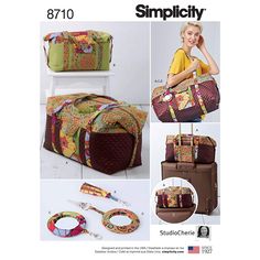 an advertisement for the sewing book simplicity, featuring handbags and purses