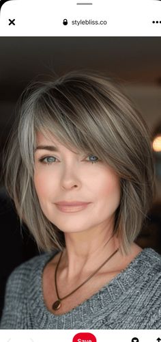 Shoulder Length Straight Hair With Layers, Dominique Sachse Hair 2024, Shoulder Length Grey Hair With Bangs, Meredith Grey Layered Hair, Long Layers With Chin Length Bangs, Gray Wavy Shag Haircut, Medium Length Grey Hair With Bangs, Angled Bob Haircuts 2024, Bubble Bob Haircut 2024