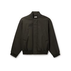 Fear of God's understated designs fit seamlessly into any casual wardrobe. This bomber jacket has been made in Italy from virgin wool and cotton-blend twill in an 'Olive' colour that almost looks black. The covered placket gives it a streamlined finish. Classic Cotton Track Jacket For Winter, Cotton Track Jacket For Workwear In Winter, Cotton Outerwear With Ribbed Cuffs For Work, Classic Fitted Winter Track Jacket, Cotton Track Jacket With Ribbed Cuffs For Work, Cotton Track Jacket For Workwear, Winter Business Outerwear In Relaxed Fit, Winter Business Outerwear Relaxed Fit, Relaxed Fit Business Winter Outerwear