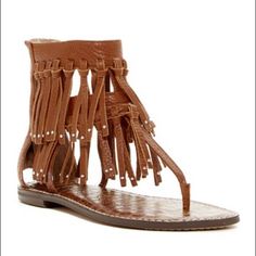 Sizing: True To Size. Not In Box - Thong Toe - Studded Fringe Detail - Ankle Strap With Back Zip Closure - Lightly Padded Cork Footbed - Imported Materials Leather Upper, Manmade Sole Business Casual Sandals, Strap Sandals Flat, Lace Up Gladiator Sandals, Sam Edelman Sandals, Ankle Tie Sandals, Fringe Sandals, Leather Gladiator Sandals, Mid Heel Sandals, Black Leather Flats