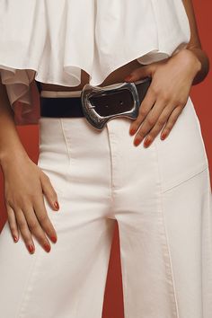 Leather Buckle styling Imported | Statement Buckle Belt by Anthropologie in Black, Women's, Size: Smallmall, Leather Belts Aesthetic, Statement Belts, Rich Girl Fashion, Western Trend, Statement Belt, Belt Top, Black Leather Belt, Brown Belt, Buckle Belt