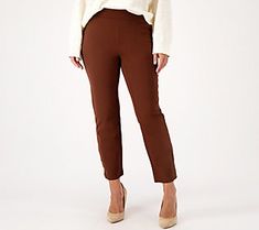 These ankle pants look fabulous with heels. The combo creates a refined chicness that's just impossible for people to ignore. From Belle by Kim Gravel. Chic Pull-on Dress Pants For Fall, Chic Fall Dress Pants With Pull-on Style, Stretch Pull-on Dress Pants For Fall, Stretch Dress Pants With Pull-on Style For Fall, Chic Stretch Cropped Leg Dress Pants, Chic Cropped Leg Dress Pants For Fall, Chic Cropped Dress Pants For Fall, Chic Stretch Dress Pants With Tapered Leg, Stretch Cropped Leg Pants For Fall