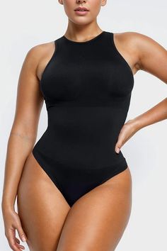 Black Sleeveless High Elasticity High Neck Bodysuit Sleeveless Black Bodysuit With Built-in Bra, Fitted Sleeveless Bodysuit With Built-in Bra, Seamless High Stretch Sleeveless Swimwear, Sleeveless Gym Bodysuit For Summer, Sleeveless Summer Gym Bodysuit, Summer Sleeveless Gym Bodysuit, Summer Gym Sleeveless Bodysuit, Stretch Nylon Sleeveless Swimwear, Sleeveless Nylon Stretch Swimwear