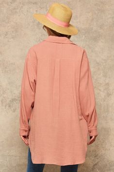 Let Loose Oversized Crinkle Cotton Pocket Shirt - ShopPromesa Crinkle Cotton, Pocket Shirt, Long A Line, Chest Pocket, Oversized Fits, Panama Hat, Cotton Shirt, Long Sleeves, Angeles