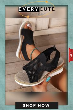 Casual Hollowed Out Patchwork Contrast Fish Mouth Out Wedges Shoes (heel Height 2.16in) Wide Width Round Toe Sandals For Summer, Wide Width Summer Sandals With Round Toe, Spring Wide Fit Sandals With Round Toe, Spring Wide Width Round Toe Sandals, Wedges Shoes, Shoes Heel, Boutique Sales, Shoes Heels Wedges, Wholesale Fashion