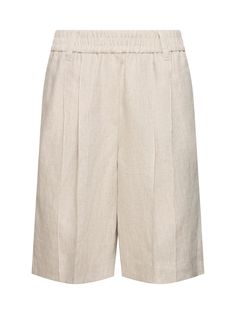 Find BRUNELLO CUCINELLI Linen Bermuda Shorts on Editorialist. Elastic waistband. Belt loops. Two side pockets. Two back pockets. Model is wearing a size38 Linen Bermuda Shorts, Versace Brand, Swim Accessories, Shearling Jacket, Ski Wear, Brunello Cucinelli, Swimwear Tops, Light Beige, Cloth Bags