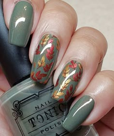 Fall Gel Nails, Cute Nails For Fall, Gold Nail, Thanksgiving Nails, Autumn Nails