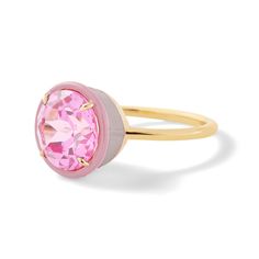 Make a statement day or night. This ring adds the perfect amount of sparkle to any occasion. Customize with your choice of round-shaped lab-created gemstone with matching two-tone colored enamel. Modern White Gold Enamel Ring, Pink Formal Enamel Ring, White Gold Enamel Round Rings, Elegant Enamel Jewelry With Bezel Setting, Rose Gold Enamel Ring, Pink Gold Rings With Halo Setting, Pink Gold Round Jewelry With Halo Setting, Yellow Gold Enamel Diamond Ring, Pink Gold Halo Setting Ring