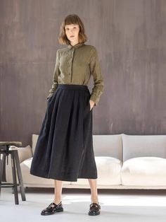 This A-line high-waist linen skirt has wide soft pleats that fall beautifully creating a very feminine silhouette. Side pockets add extra practicality for everyday wear.  This pleated linen skirt has a clean front waistline, while its back is designed with a wide elastic band for a comfortable fit. With its elegant, classic design that never goes out of style, the long linen skirt pairs well with a variety of blouses, cardigans, and sweaters. This wonderful  handcrafted romantic piece will last Long Linen Skirt, Skirt Pleated, Feminine Silhouette, Skirt With Pockets, Linen Skirt, Skirts With Pockets, Long Skirt, Pleated Skirt, Elastic Waist