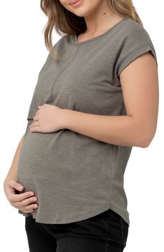 Stay comfortable before and after baby arrives in this lightweight shirt featuring a hidden panel that makes discreet nursing a breeze. Scoop neck Short sleeves Hidden nursing panel 95% viscose, 5% elastane Machine wash, dry flat Imported Spring Solid Color Nursing Tops, Comfortable Cotton Everyday Tops, Comfortable Solid Color Versatile Tops, Versatile Comfortable Tops For Summer, Versatile Soft-washed Cotton Top, Cotton Maternity Tops With Crew Neck, Versatile Nursing-friendly Tops For Layering, Cotton Maternity Crew Neck Top, Nursing Friendly Stretch Tops For Everyday