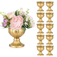 PRICES MAY VARY. Gorgeous & Charming - Our small gold vases for centerpieces are made of high quality metal which is anti-rust. They go well with fresh flowers or artificial flowers, ostrich feathers, brushes, buds, garlands, and bouquets. Gorgeous and charming gold flower vase centerpiece that will surely added extra glam to your decorations. Multi-Occasion Use -- Beautiful small gold vases for flowers for living room, bedroom, kitchen, bathroom, office desk, bookcase, shelves, windowsill, cabi Vintage Vases Centerpieces Shabby Chic, Rose Gold Centerpiece Birthday Vases, Quinceanera Centerpieces Tree, Plastic Compote Vase, Gold Vases With Pink Flowers, Peach Centerpieces Budget-bride.shop, Beauty And The Beast Quinceanera Center Pieces Center Pieces, Gold And White Vase Centerpieces, Round Table Baby Shower Centerpiece