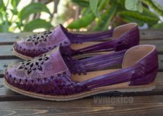 New womens purple leather authentic mexican huarache shoe sandal Purple Cushioned Slip-on Sandals, Purple Leather Slip-on Sandals, Purple Leather Closed Toe Sandals, Purple Closed Toe Leather Sandals, Purple Sandals With Cushioned Footbed And Round Toe, Purple Flat Leather Sandals, Mexican Sandals, Huaraches Shoes, Boho Sandals