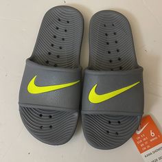 Nwt Nike Slides Gray Sandals Size 6 Nike Slide Sandals, Gray Sandals, Nike Slides, Grey Sandals, Toddler Nikes, Black Hook, Nike Blazer Mid 77, Toddler Sandals, Nike Blazers Mid