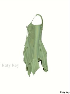 Katykey - Contemporary Asymmetric Hem Halter Strap Dress with Y2K Extra-long Sleeves and Ruched Detailing - Womens Fashion Statement Piece Halter Strap Dress, Halter Strap, Extra Long Sleeves, Strap Dress, Asymmetric Hem, Extra Long, Fashion Statement, Statement Pieces, Spaghetti Strap