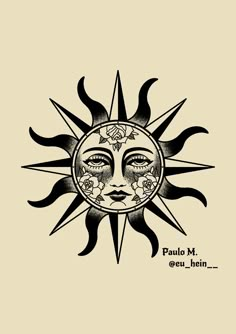 the sun with eyes and stars on it is shown in black ink, which reads paul m