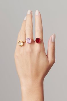 Rectangular Cocktail Ring – Alison Lou Alison Lou, Emerald Blue, Jewels Rings, Jewelry Fashion Trends, Yellow Citrine, Dress Rings, Art Deco Ring, Stunning Jewellery, Jewelry Inspo