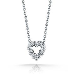 White Gold Open Heart Necklace With Single Cut Diamonds, Diamond Heart Charm Necklaces With Round Cut, Diamond Necklaces With Heart Charm And Round Cut, Round Cut Diamond Necklace With Heart Charm, Baby Heart, Roberto Coin, Tiny Treasures, Heart Pendant Necklace, Cable Chain