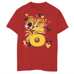 Michigan Wolverines The birthday kiddo will love friends and family dressed for the occasion with this Disney's Mickey & Friends boys' 6 Year Old Birthday Boy Graphic tee. Â© Disney Crewneck Short sleevesFABRIC & CARE Cotton Machine wash Imported The birthday kiddo will love friends and family dressed for the occasion with this Disney's Mickey & Friends boys' 6 Year Old Birthday Boy Graphic tee. Â© Disney Disney The birthday kiddo will love friends and family dressed for the occasion Mickey Mouse Crew Neck Top For Birthday, Mickey Mouse Crew Neck T-shirt For Birthday, Mickey Mouse Crew Neck T-shirt For Birthdays, Disney Mickey Mouse Tops For Birthday, Themed Red T-shirt With Cartoon Print, Red Themed T-shirt With Cartoon Print, Red Themed Cartoon Print T-shirt, Red Character Print Top For Birthday, Themed Red Tops For Birthday